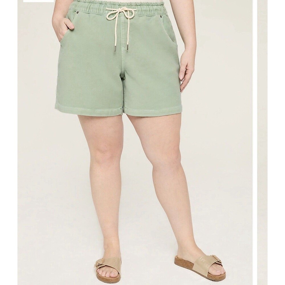 Lane Bryant Pull On Knit Denim Shorts 24 Sage Green High Rise 5.5" NWT